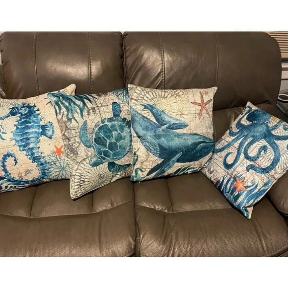 Decorative Throw Pillow Covers Cases Set Beach Decor Nautical Coastal Cottage - Picture 8 of 16